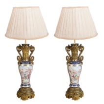 Pair 18th Century ormolu mounted Mandarin vases/lamps